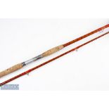 Unnamed split cane boat rod, 7' 3" approx., 20" handle with alloy down locking reel seat,