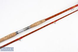 Unnamed split cane boat rod, 7' 3" approx., 20" handle with alloy down locking reel seat,
