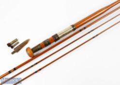 Army & Navy greenheart fly rod 12' 6" 3pc with spare tip, greenheart shaped handle with brass