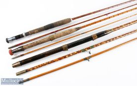 Unnamed split cane fly rod, 8' 6" approx. 2pc, mid 20th century brass fittings, red agate butt/tip