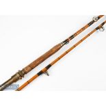 F T Williams & Co London "The Ayr" split cane big game fly rod 7' 3" 2pc, 24" handle with brass