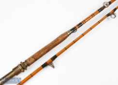 F T Williams & Co London "The Ayr" split cane big game fly rod 7' 3" 2pc, 24" handle with brass