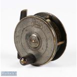 Hardy Alnwick early brass plate wind fly reel, 2 1/2" spool, bordered logo stamped to face, looks