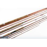 A E Rudge Redditch hollow glass salmon fly rod 12' 3pc 24" handle, alloy sliding reel fitting and