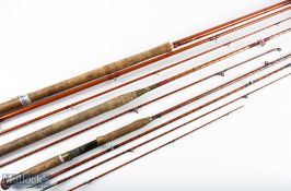 A E Rudge Redditch hollow glass salmon fly rod 12' 3pc 24" handle, alloy sliding reel fitting and