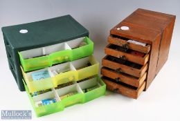 A plastic 3 drawer cabinet 14" x 9 1/2" x 9", containing over 50 packs hooks 2-20, over 25 packs