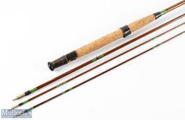 Hardy Alnwick whole cane fly rod 1.17252, 9'6" 3pc with spare tip, alloy sliding W reel fittings,