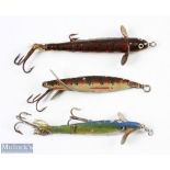 Hardy Bros Spinning lures (3) features 4" brown phantom, 3" fly minnow and another 3 1/2" lure,