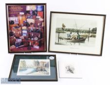 Mixed Selection of Framed Prints inc Fishing in a Punt and Fly Fishing, with a small mounted Isaac