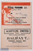 1953/54 Ashton Utd v Halifax Town friendly match programme 20 October 1953 at Hurst Cross, Ashton,