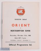 POSTPONED: 1968/69 Orient v Northampton Town Div. 3 match programme 12 October 1968; good. (1)