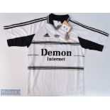 1999/01 Fulham FC home football shirt in white Adidas / Demon Internet, size 46", short sleeve