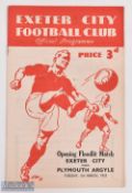 1952/53 Exeter City v Plymouth Argyle floodlights opening match programme 3 March 1953 at St.