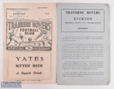 1960/61 Football League Cup programme Tranmere Rovers v Everton 4th round 12 December 1960 plus 4