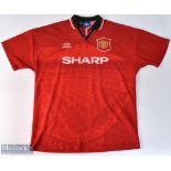 1994/96 Manchester United home football shirt in red, Umbro / Sharp, size XL, short sleeve