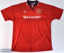 1994/96 Manchester United home football shirt in red, Umbro / Sharp, size XL, short sleeve