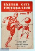 1946/47 1st game after WW2 Exeter City v Torquay Utd match programme 31 August 1946, folds, fair