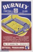 1963/64 POSTPONED: Burnley v Leicester City Div. 1 match programme 18 February 1964; good. (1)
