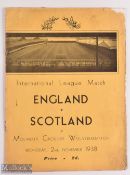 1938 International league match programme England v Scotland at Molineux 2 November 1938; small