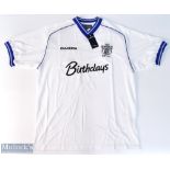 2001/02 Bury FC home football shirt in white, Diadora / Birthdays, size 38/40", short sleeve