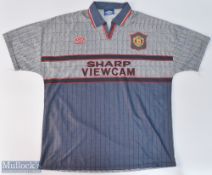 1994/96 Manchester United away football shirt in grey Umbro/Sharp Viewcam, size XL, short sleeve