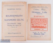1956/57 Glenmore Celtic v Bournemouth exhibition match programme at Dalymount Park 6 April 1957,