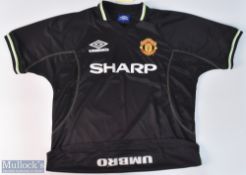 1998/99 Manchester United away football shirt in black, Umbro / Sharp, size XL, short sleeve