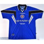 1996/98 Manchester United away football shirt in blue, Umbro / Sharp, size XL, short sleeve with