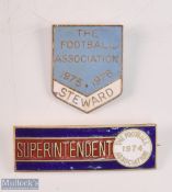 1974 + 1975/76 The FA Association Superintendent + Steward Enamel Badges (2)