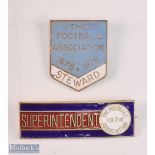 1974 + 1975/76 The FA Association Superintendent + Steward Enamel Badges (2)