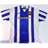 1994/96 Manchester United third football shirt in blue and white, Umbro/Sharp, size XL, short