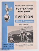 POSTPONED: 1969/70 Tottenham Hotspur v Everton Div. 1 match programme 17 December 1969; good. (1)