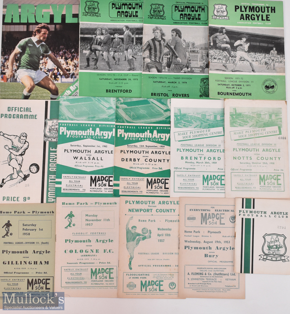 Selection of Plymouth Argyle home programmes 1952/53 Bury, 1956/57 Newport County, 1957/58