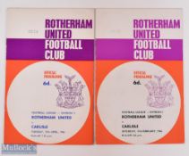 POSTPONED: 1965/66 Rotherham Utd v Carlisle Utd Div 2 match programme 19 February 1966; also