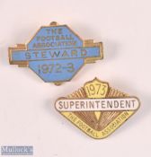 1972 + 1973 The Steward FA Association Superintendent Enamel Badges (2)