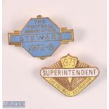 1972 + 1973 The Steward FA Association Superintendent Enamel Badges (2)