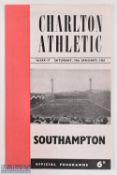 POSTPONED: 1962/63 Charlton Athletic v Southampton Div. 2 match programme 19 January 1963; good. (