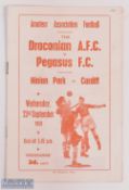 1959/60 Draconian FC v Pegasus challenge match programme 23 September 1959 at Ninian Park,