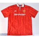 1992/94 Manchester United home football shirt in red, Umbro/Sharp, size XL, short sleeve
