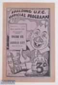 1958/59 Spalding Utd v Norwich City benefit match programme 20 April 1959; fold out type, fair