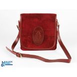 Vintage Must de Cartier Shoulder Bag Bordeaux red suede leather, size is 27.5cm x 26cm x 4.5cm -