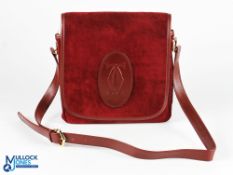 Vintage Must de Cartier Shoulder Bag Bordeaux red suede leather, size is 27.5cm x 26cm x 4.5cm -