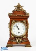 Antique Braque Manet Clock, with ornated brass gilt finish decorations on an Oak case, enamel dial