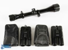 BSA 4x40 Telescopic Air Rifle Sight, with mounts, and caps made in Japan, plus 2 binoculars both