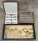 Fishing Tackle Fly Display Cases, 2 wooden period shop display cabinets from Sweets Tackle Shop Usk,