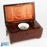 Antique Mahogany Sarcophagus Shaped Tea Caddy, with lined tea boxes, has a replacement bowl brass