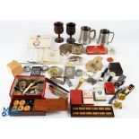 Box of Collectables, to include a selection of lighters, penknives, tankards, playing cards, a tarot