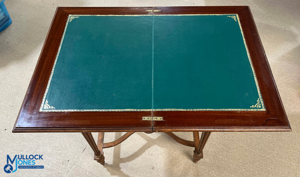 Inlaid Card Table, in Regency style with green leather fold out table, ornated finished legs and - Image 2 of 2