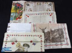 World War I - Collection of 6 Patriotic Printed Cloths and Silk c1914-16 - Illustrated with