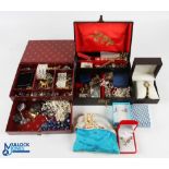 Mixed Selection of Costume Jewellery housed in 2 jewellery boxes with a mixed selection of gem set